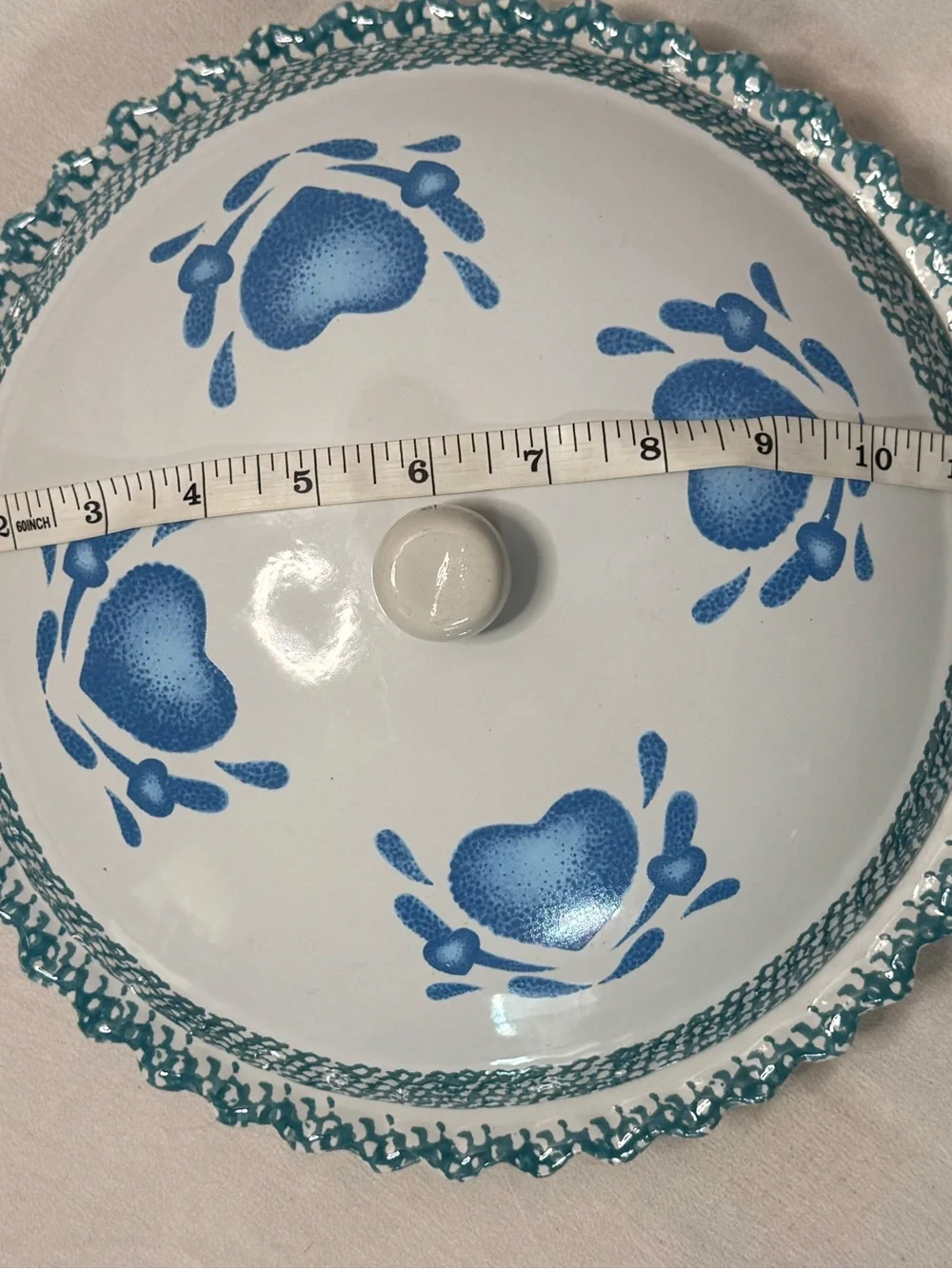 Vintage ABC Distributing Blue Hearts Ceramic Pie Keeper